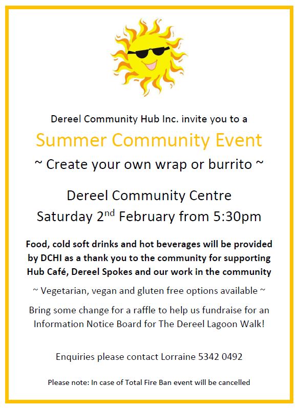 Community Event information for 'Make Your Own Wrap or Burrito' in Dereel on 2nd February at 5:30pm/
