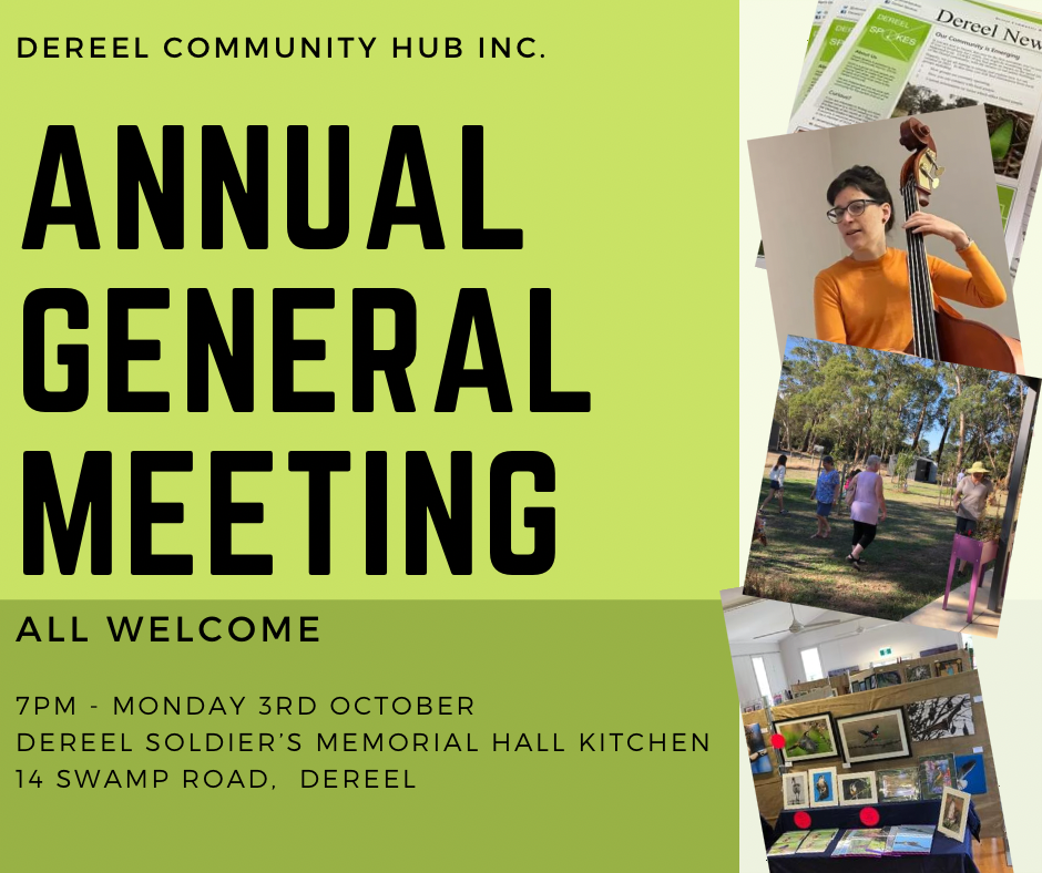 REMINDER: Dereel Community Hub Inc. (DCHI) AGM – Dereel Spokes Newsletter